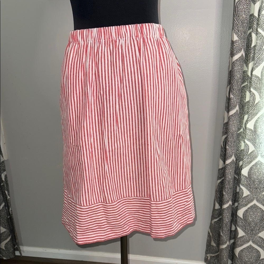 J Crew Factory Minimalist Red & White Striped Midi Skirt